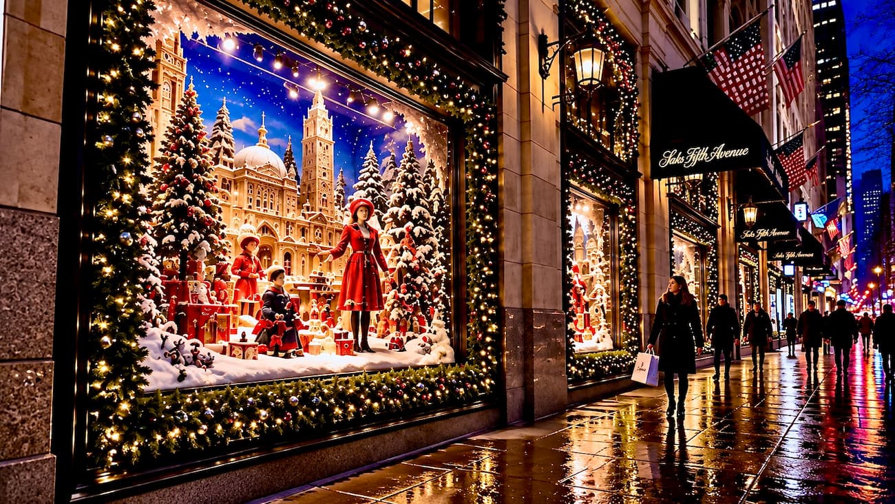 Fifth Avenue department store on a crisp December evening.