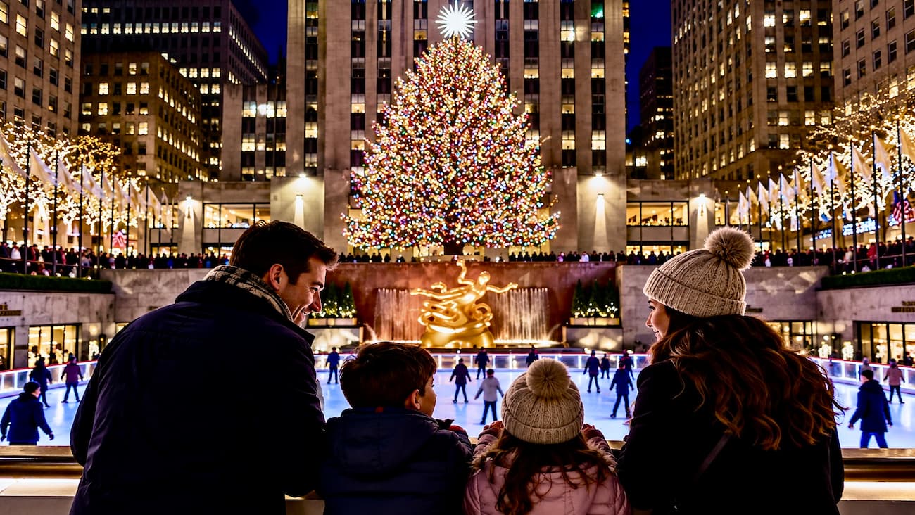 Rockefeller Center rink on a December evening.