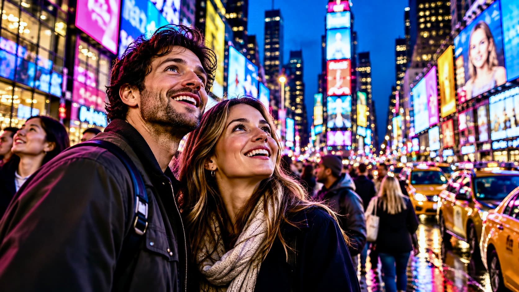 Times Square after dark.
